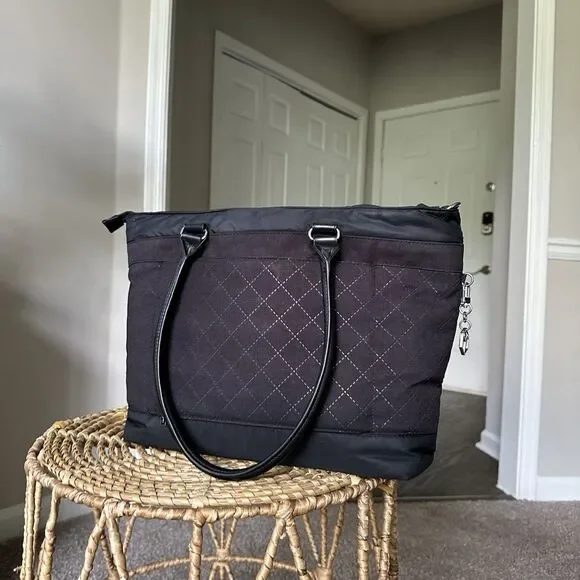 Hedgren Stella Laptop Tote Bag Diamond Quilted Carry On Purse In Black - Picture 2 of 12